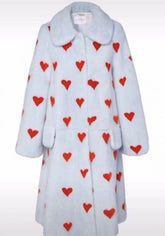 Heart Printed White Shearling Long Coat